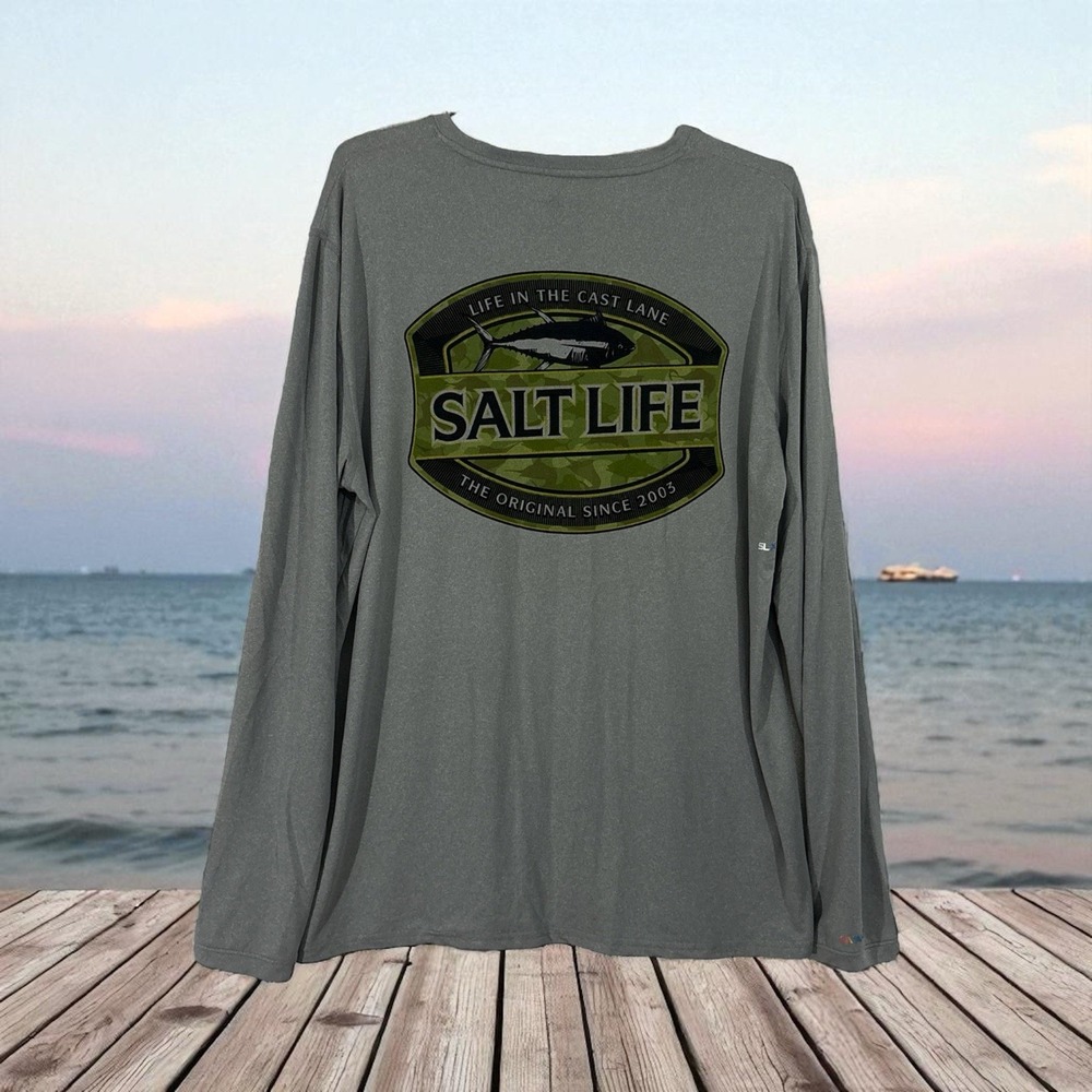Salt Life Shirt Mens XL Blue Camo SLX UVapor‎ Long Sleeve Fishing